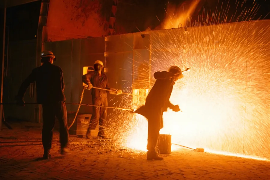 Foundry operation with molten metal and high radiant heat exposure